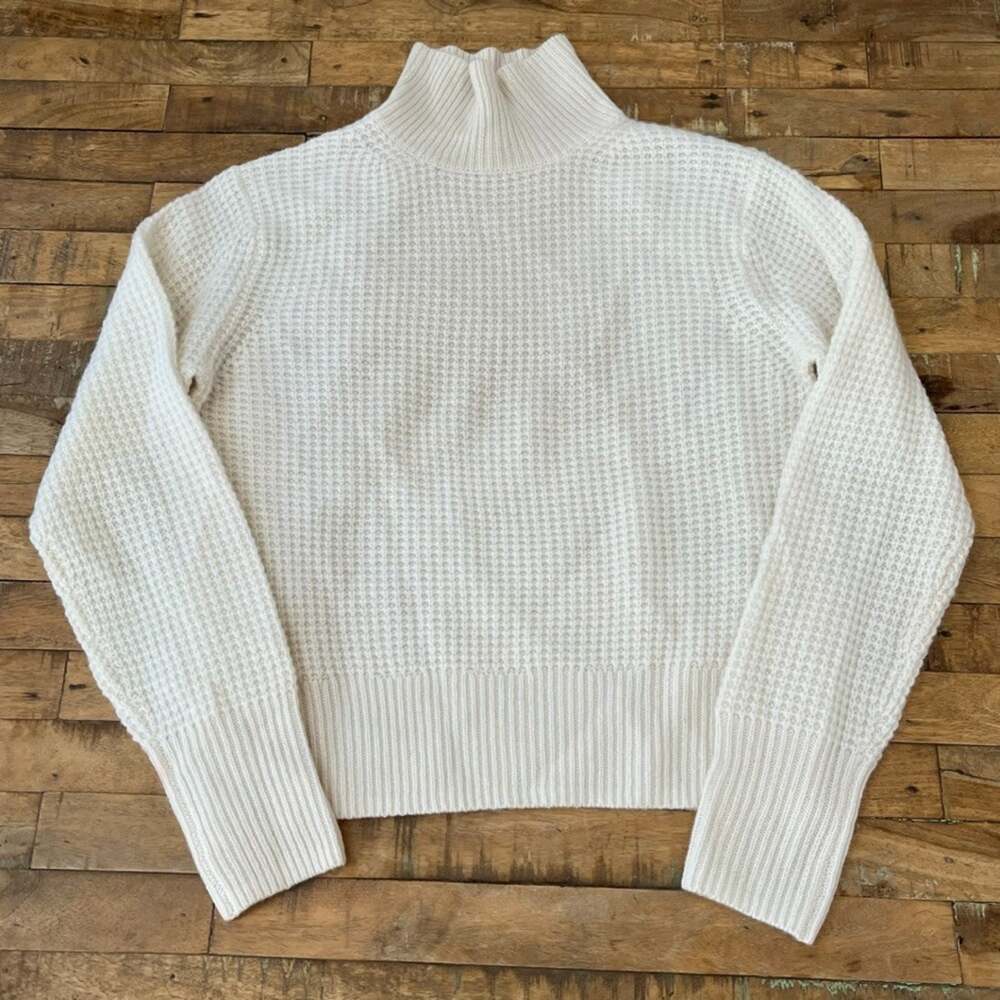 White + Warren 100% Cashmere Cream Turtleneck Sweater Women’s XS Waffle-knit